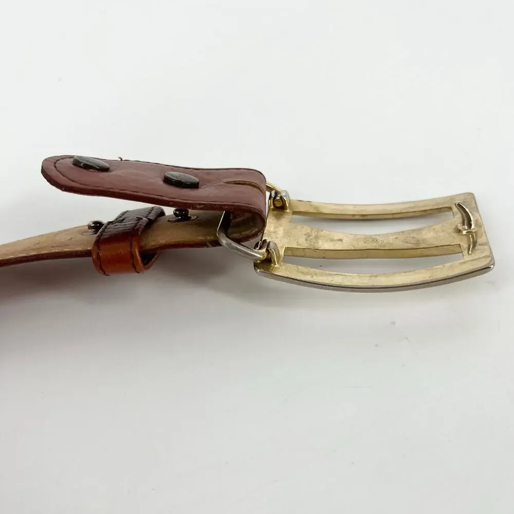 80s leather belt two tone buckle 1980s vintage